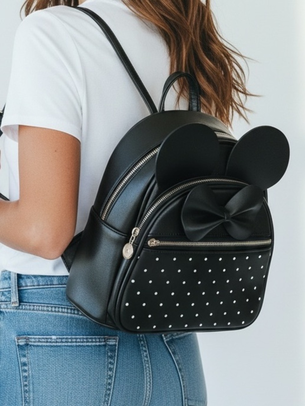 Black Faux Leather Bow & Ear Mini Backpack